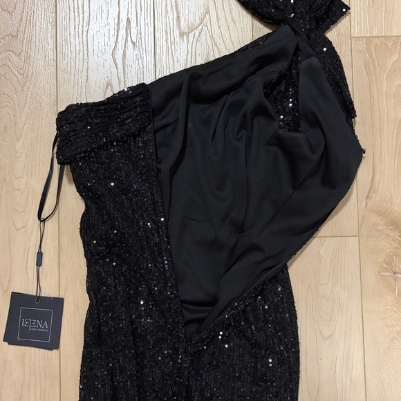 Ieena for Mac Duggal Sequined Bow One Shoulder Column Gown, Black, sz 0 - Picture 9 of 16